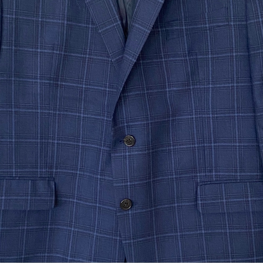 Ralph Lauren Men's Navy Windowpane Wool Blend Blazer Jacket 46R Business Casual - Picture 4 of 16